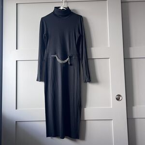 Lauren Ralph Lauren Dress Womens 8 Black Turtleneck Knit Maxi Chain Padlock